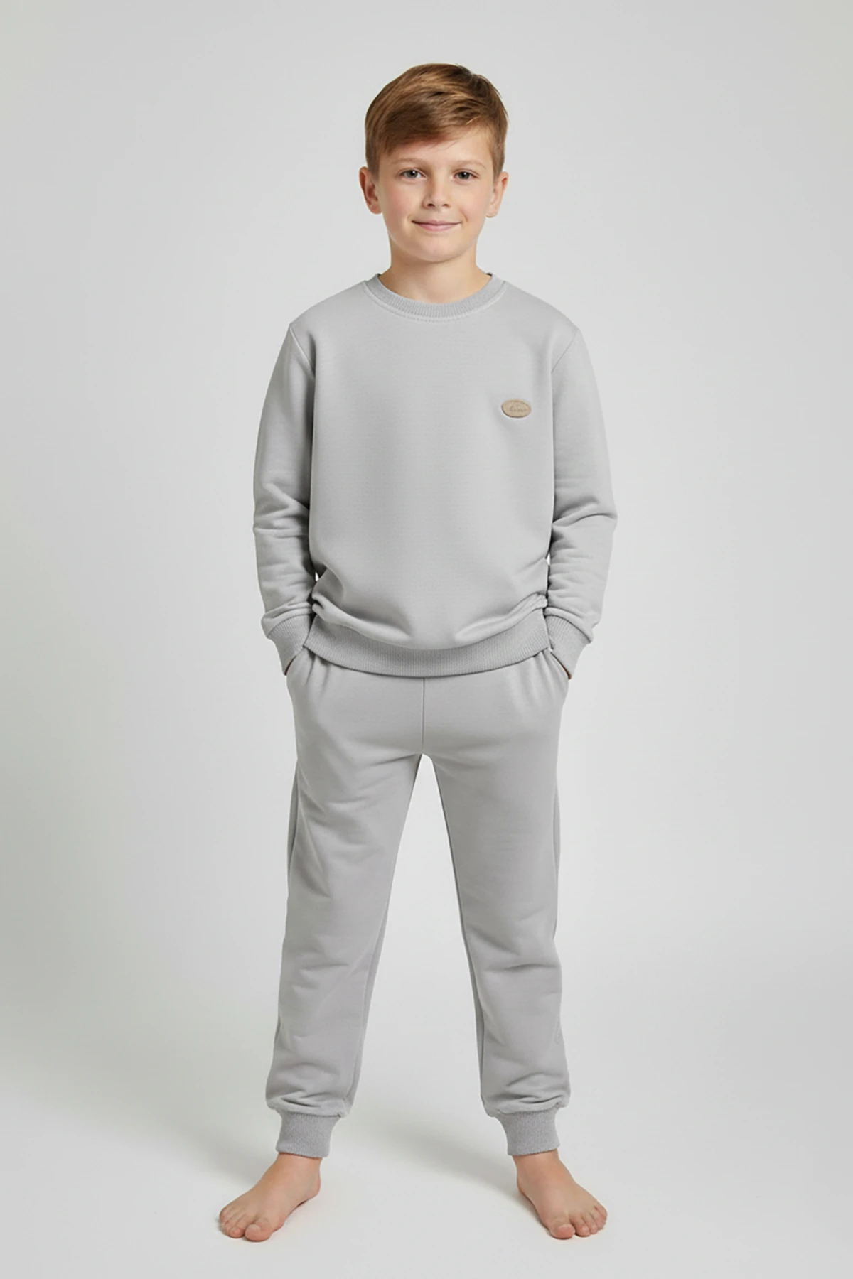 Bisiklet Yaka Erkek Çocuk Eşofman Takımı - 16004 - Gri