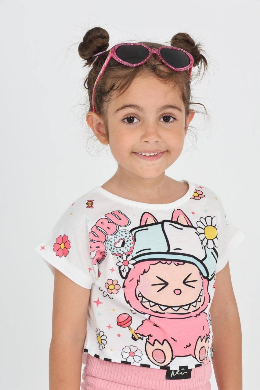 Düşük Kol Labubu Donut Dijital Baskı Tshirt - 6632