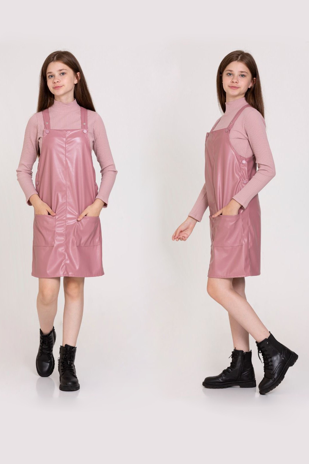 Basıc Deri Çıtçıtlı Elbise 23141 - Somon