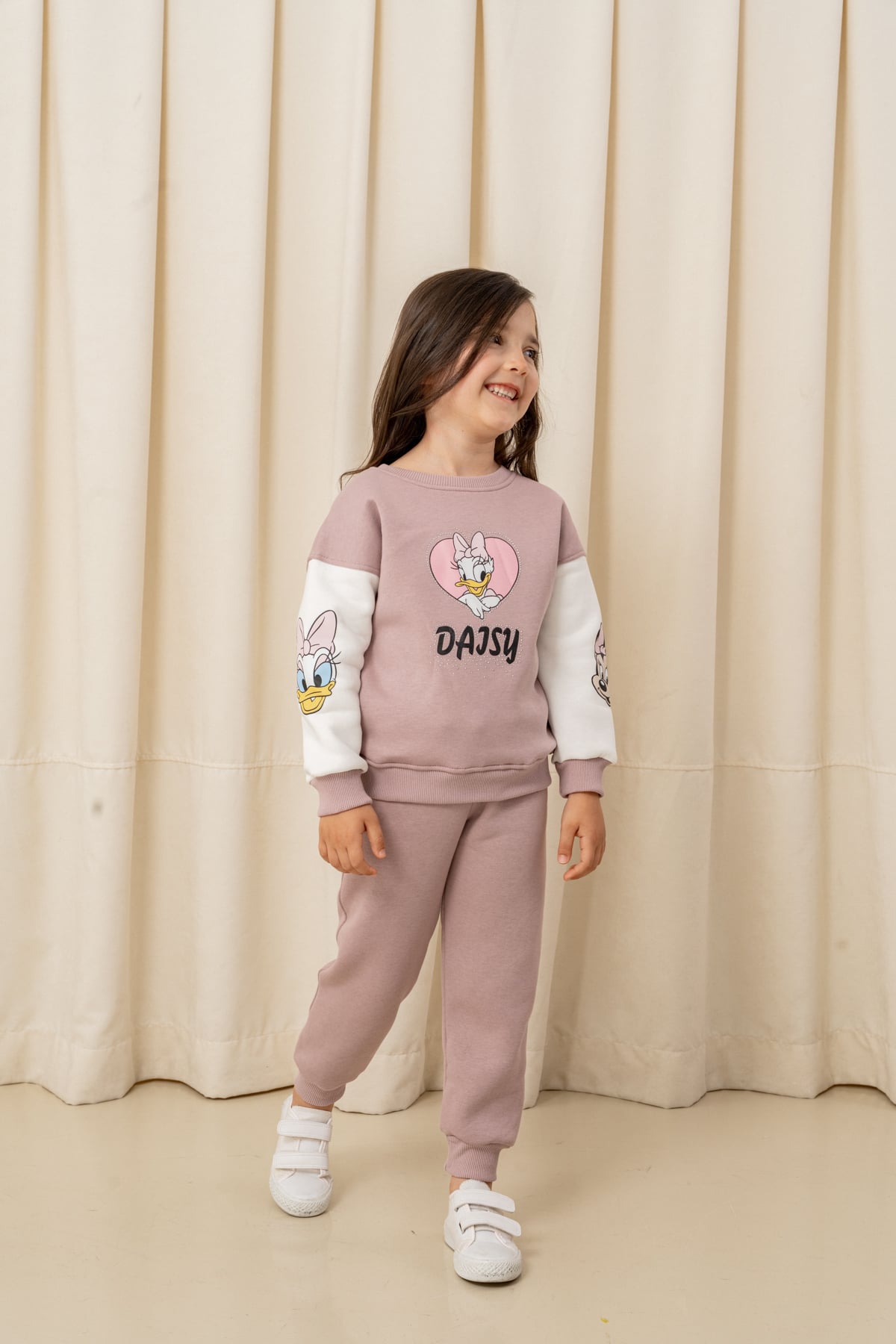Kız Çocuk Taşlı Kalp Daisy Şardonlu 2'li Takım - 6307/6308