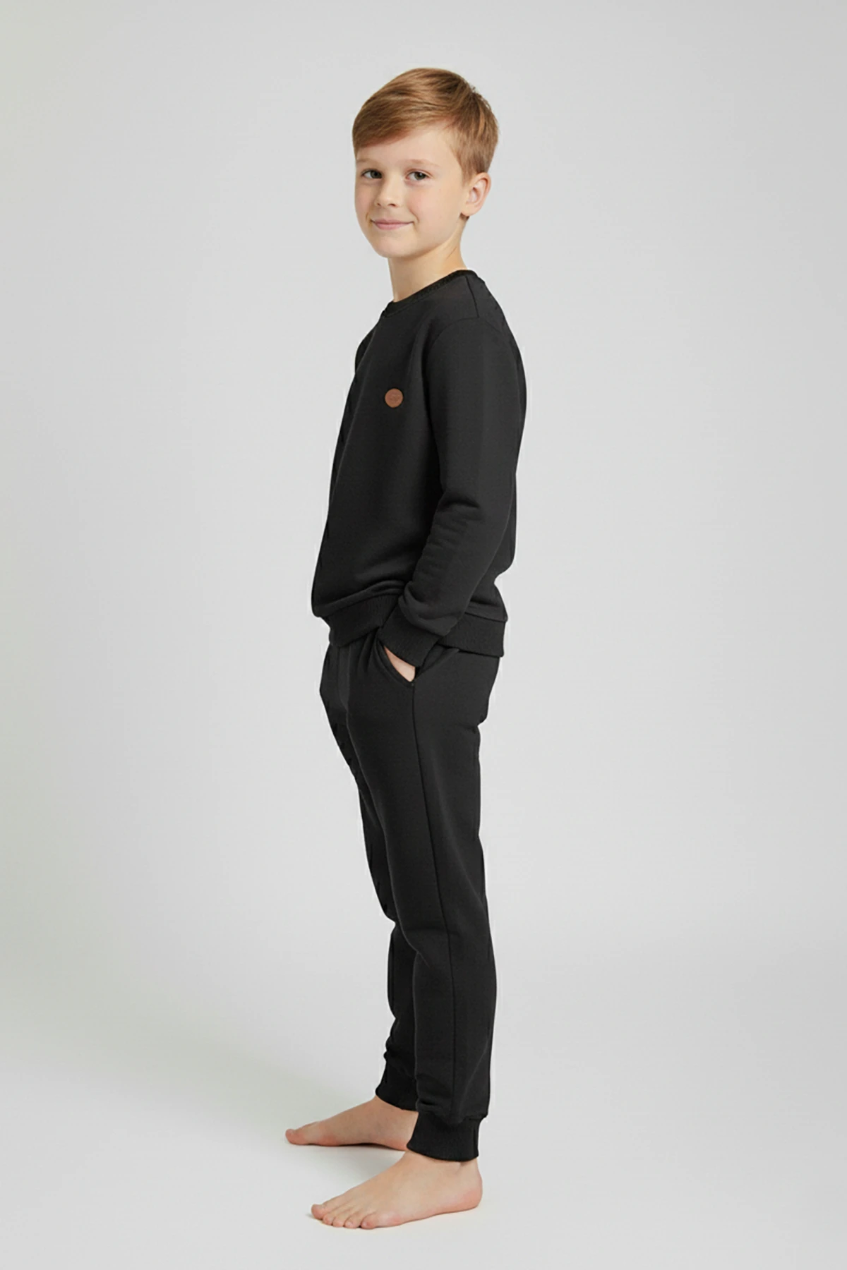 Bisiklet Yaka Erkek Çocuk Eşofman Takımı - 16004 - Siyah