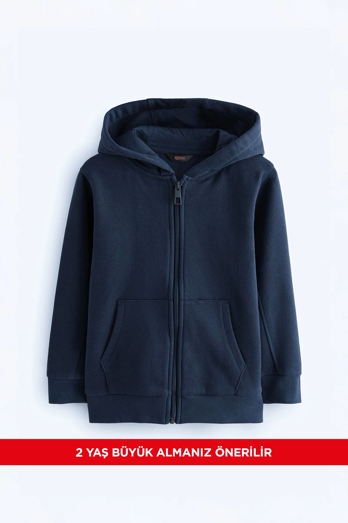 Basic Düz Kapüşonlu Fermuarlı Çocuk Sweatshirt - 2544 - Lacivert