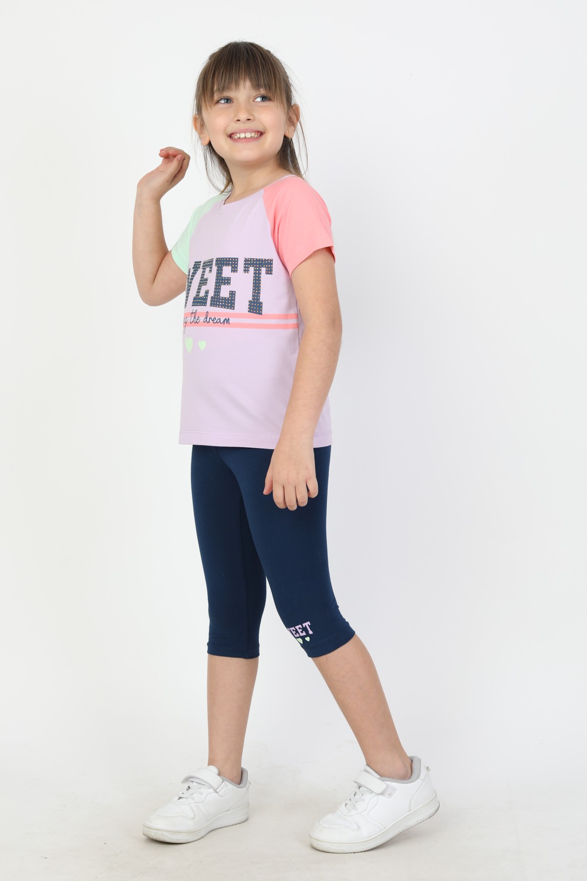 Sweet Baskılı Reglan Kol Taytlı Günlük Takım - 23400