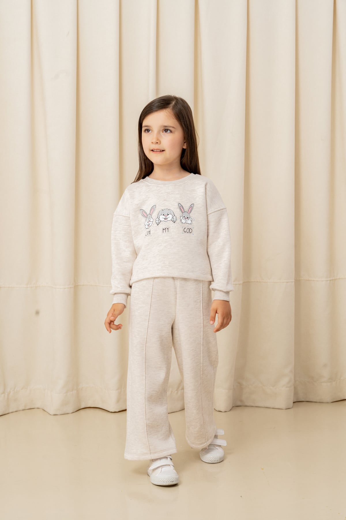 Kız Çocuk Oh My God Tavşan Baskılı 2li Takım - 6305/6306 - Krem