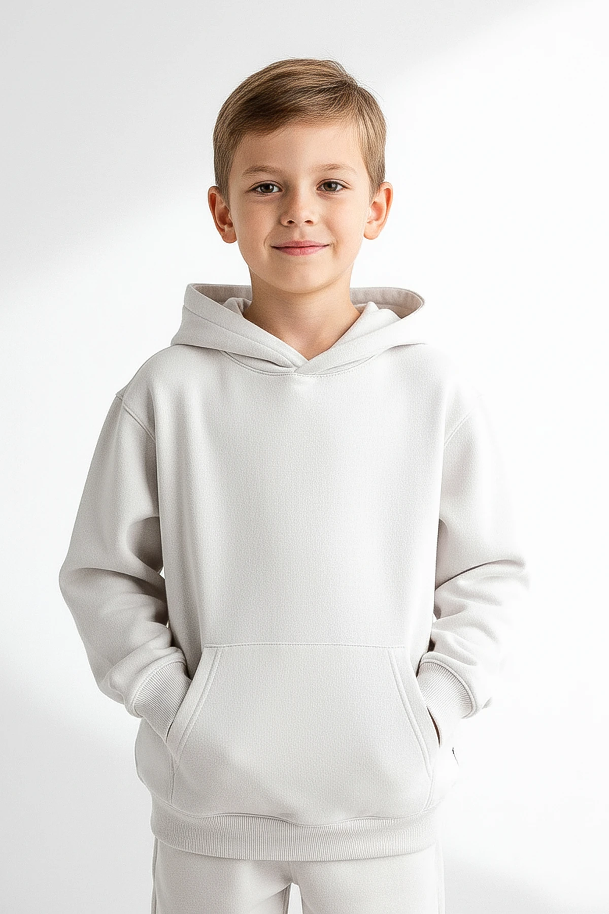 Kapüşonlu Basic Kalın Çocuk Sweatshirt - 26K 1628 - Beyaz