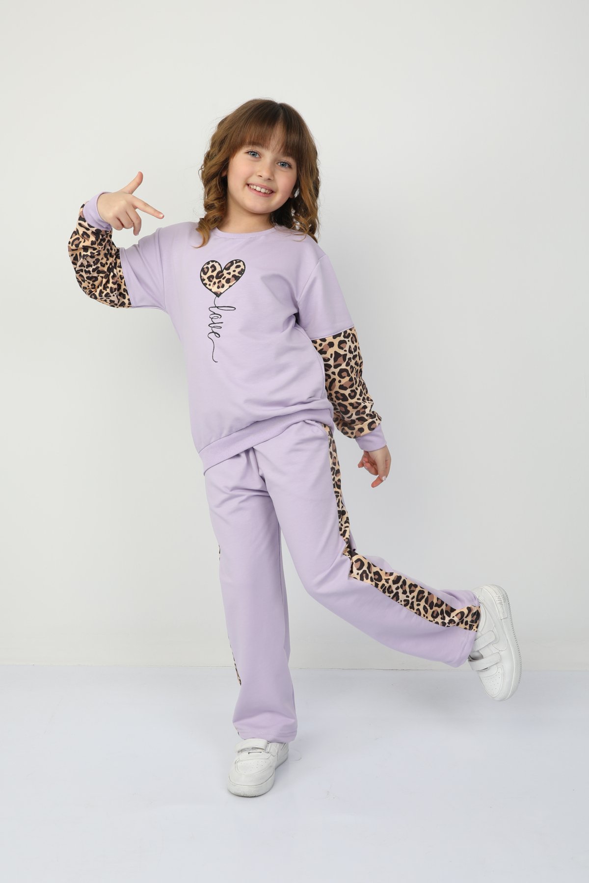 Kız Çocuk Kalp Leoparlı Takım 37036