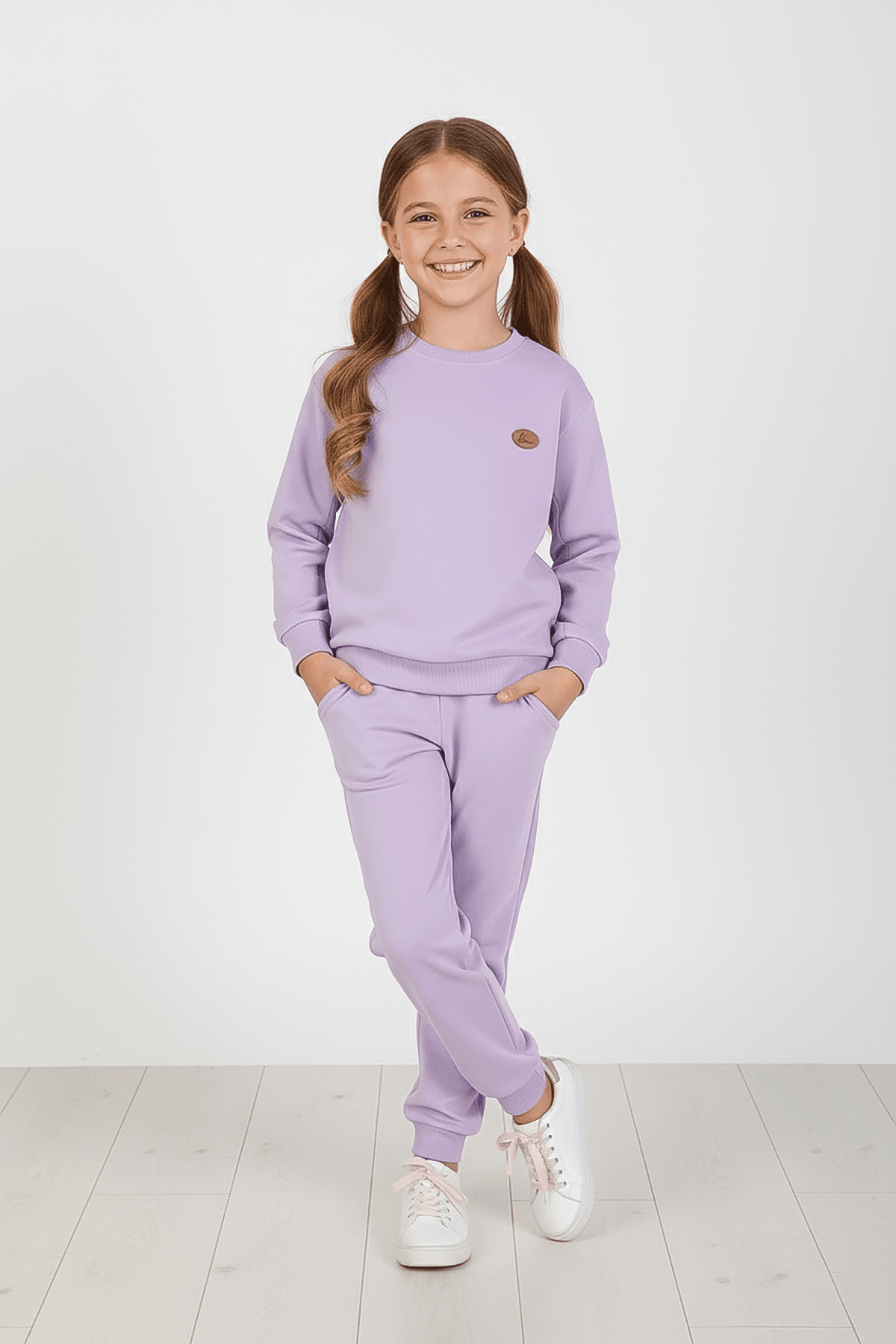Bisiklet Yaka Çocuk Eşofman Takımı - 26K 16004 - Lila