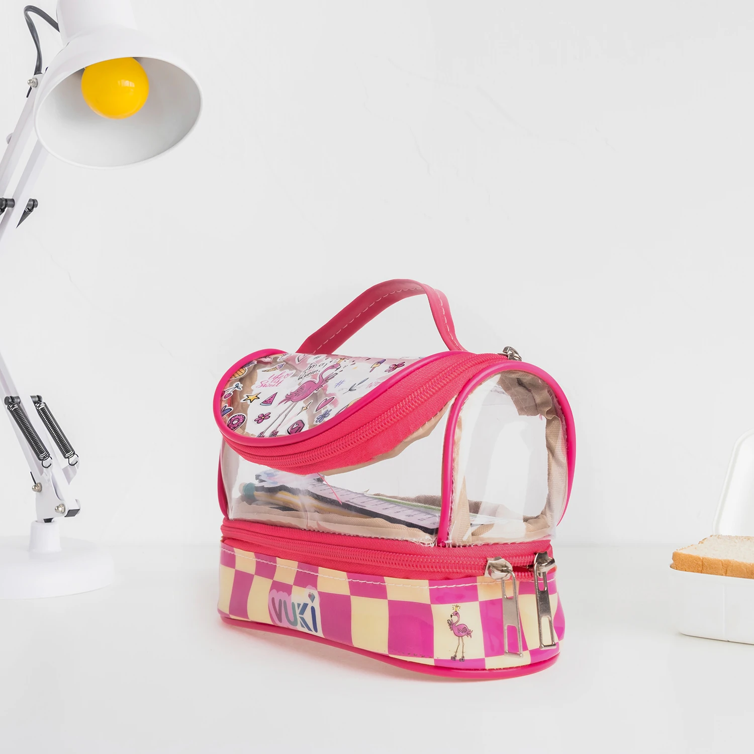 VUKİ - DESENLİ MEGA BOY KALEM ÇANTASI (FLAMINGO)-1