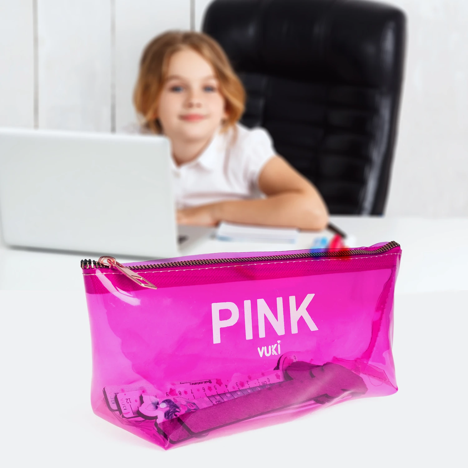 VUKİ - ÜÇGEN RENKLİ ŞEFFAF FERM. K. KUTU (PEMBE)-1