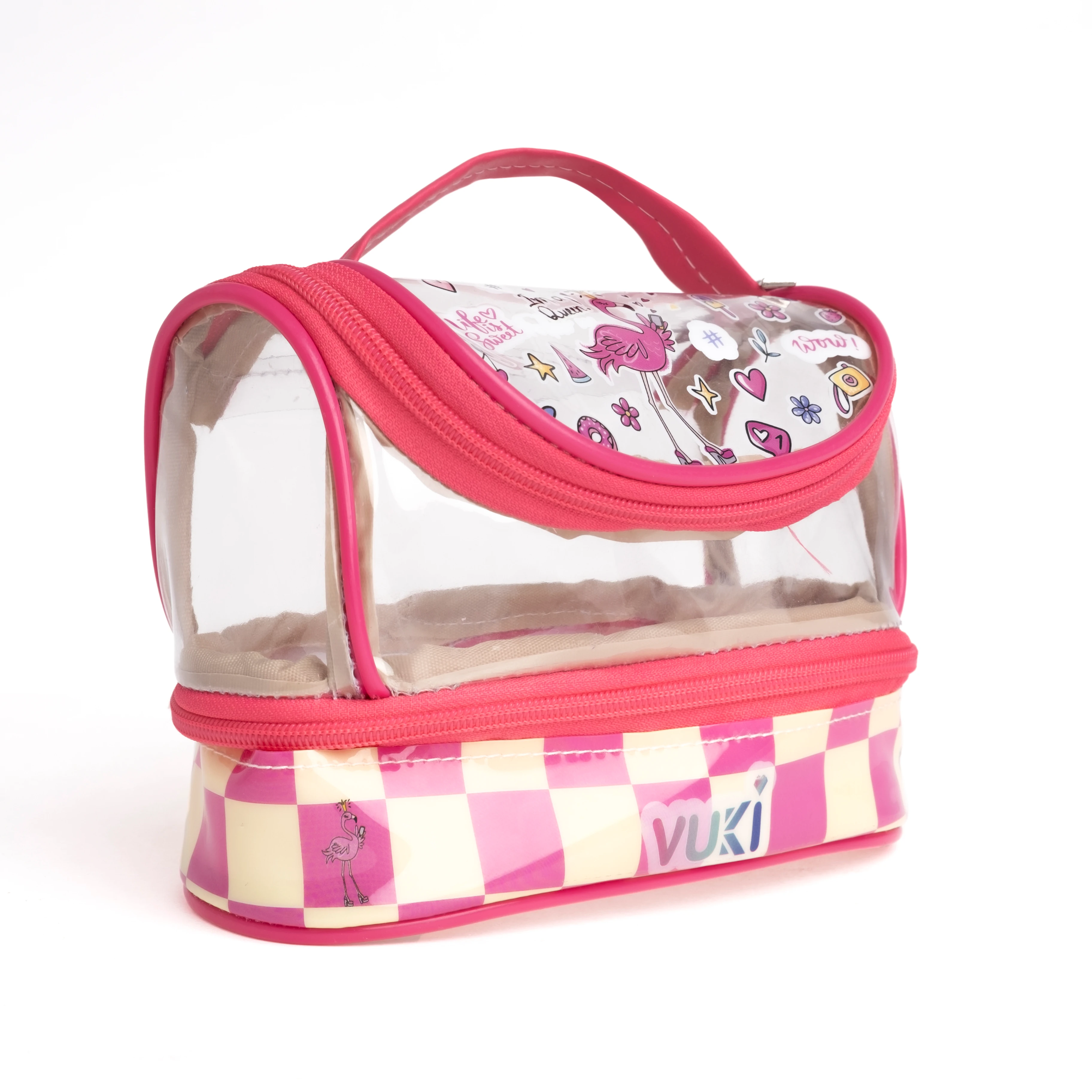 VUKİ - DESENLİ MEGA BOY KALEM ÇANTASI (FLAMINGO)-1