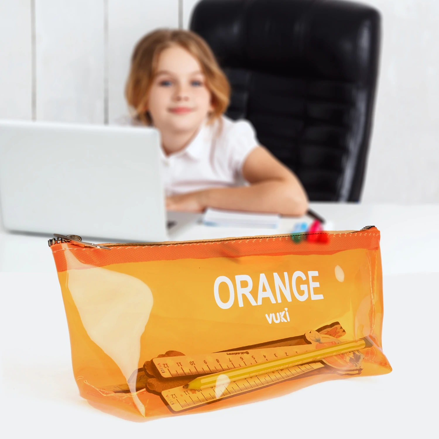 VUKİ - ÜÇGEN RENKLİ ŞEFFAF FERM. K. KUTU (TURUNCU)