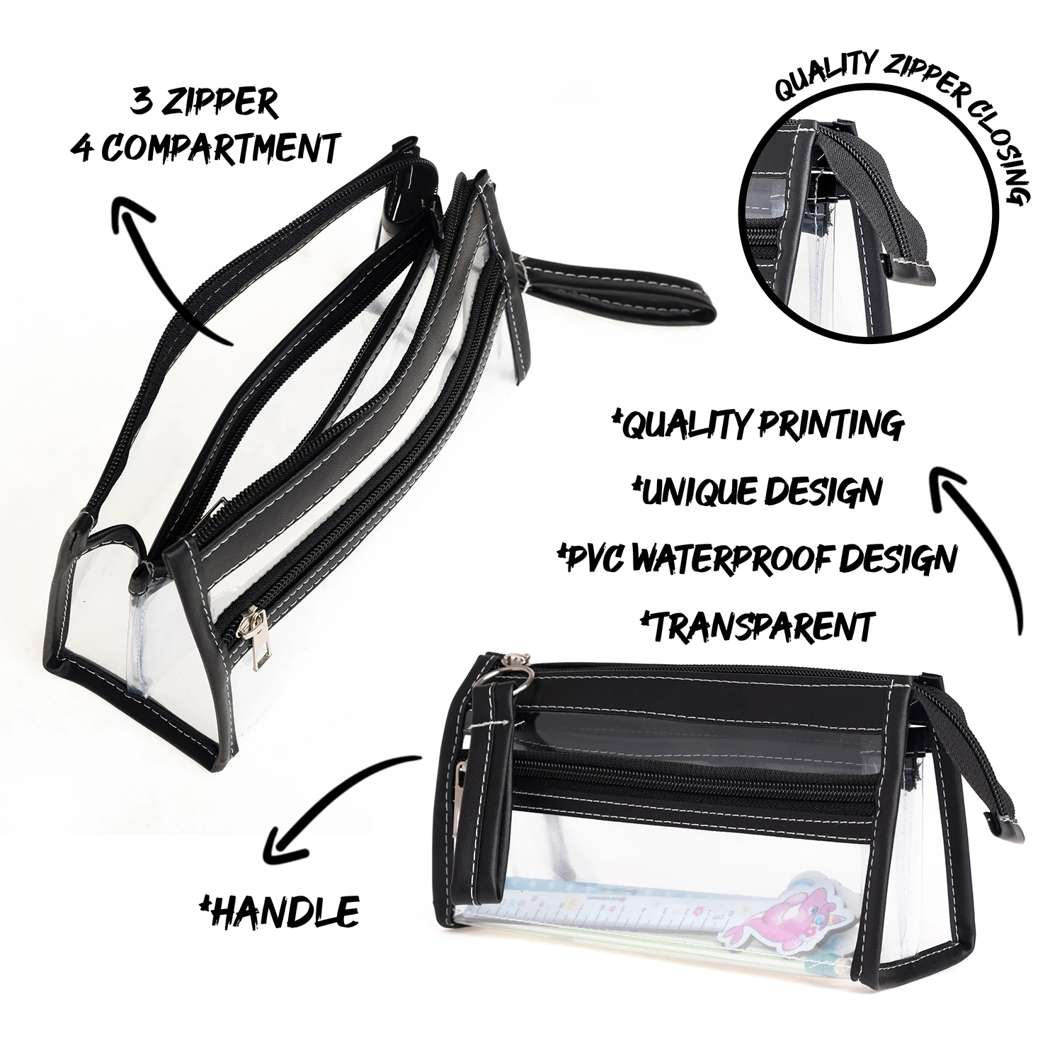 VUKİ - ÜÇGEN 3 CEPLİ DERİ+PVC ÇNT. K. KUTU (SİYAH)