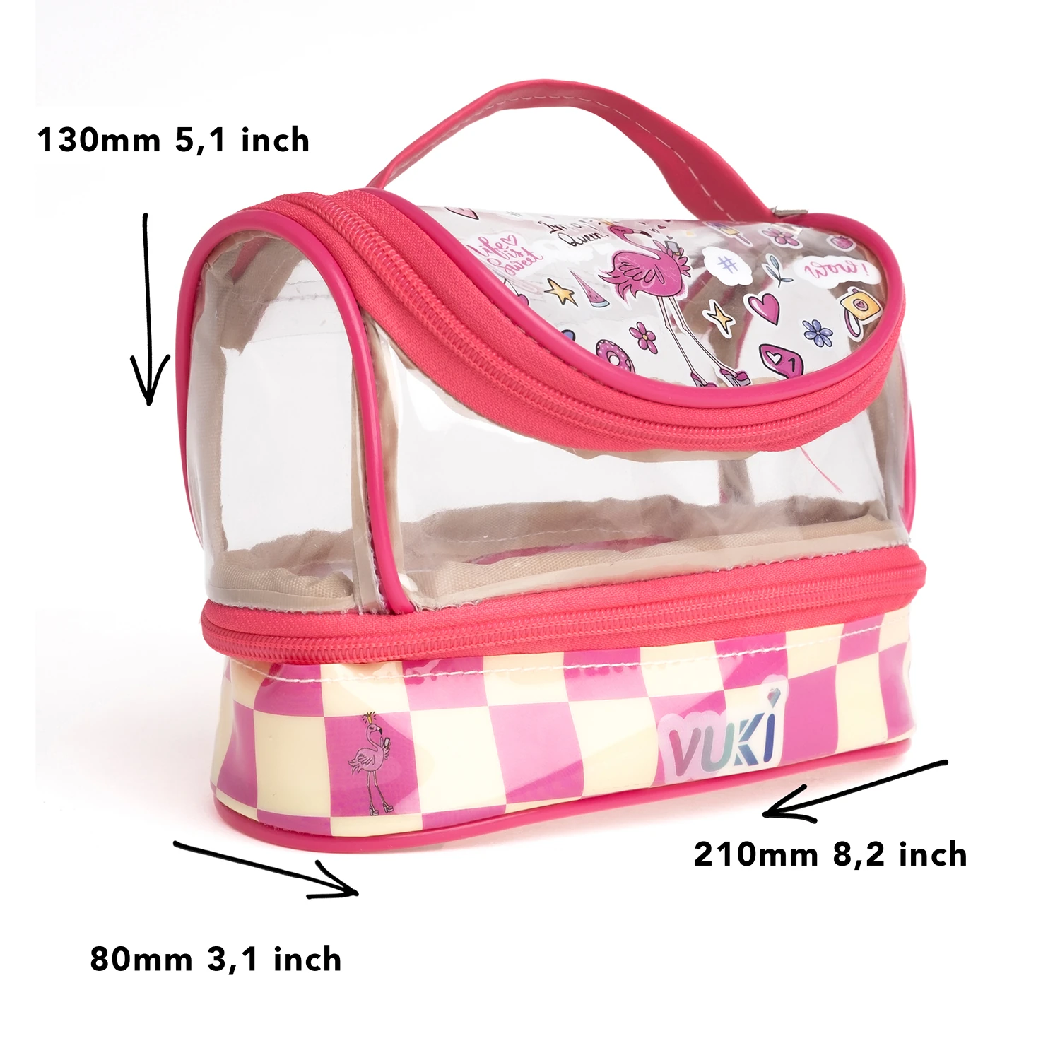 VUKİ - DESENLİ MEGA BOY KALEM ÇANTASI (FLAMINGO)-1