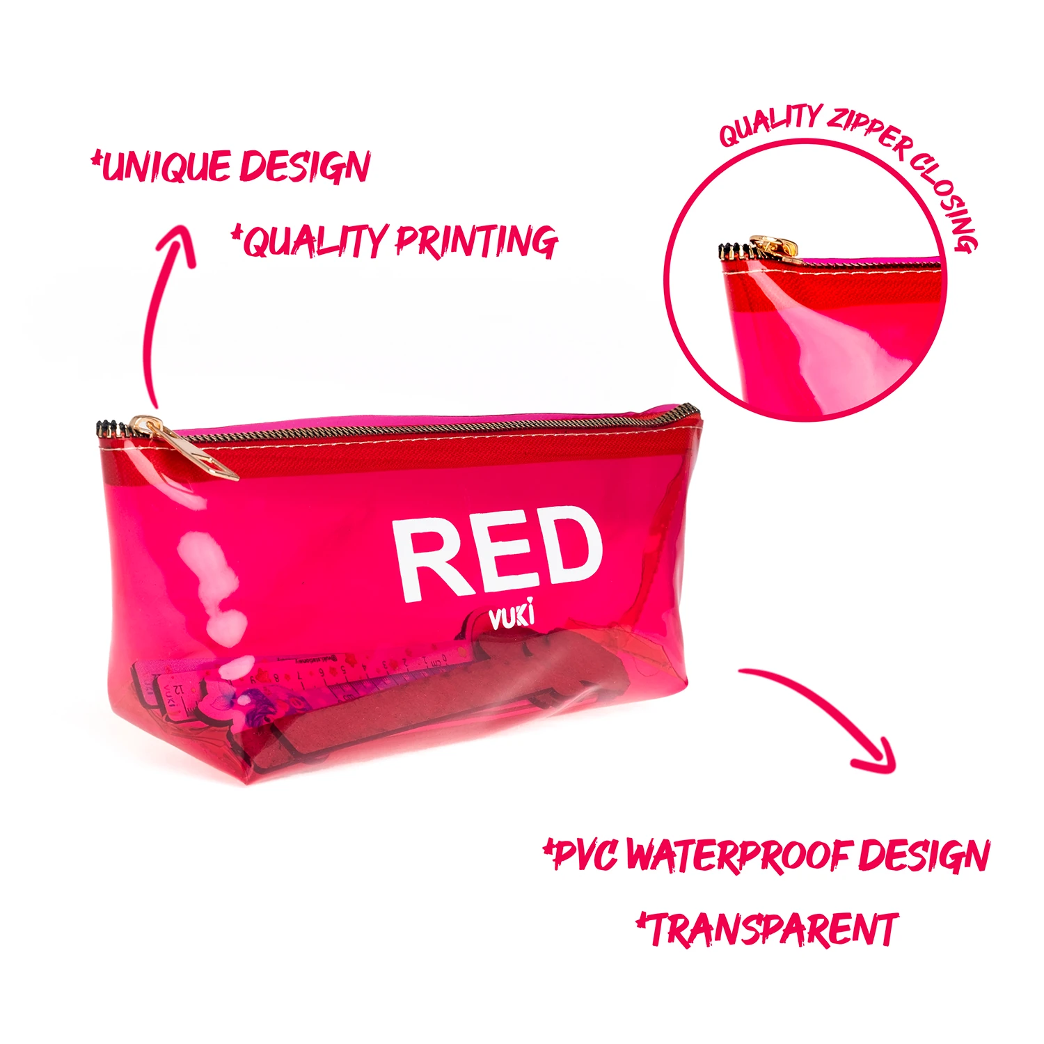 VUKİ - ÜÇGEN RENKLİ ŞEFFAF FERM. K. KUTU (KIRMIZI)