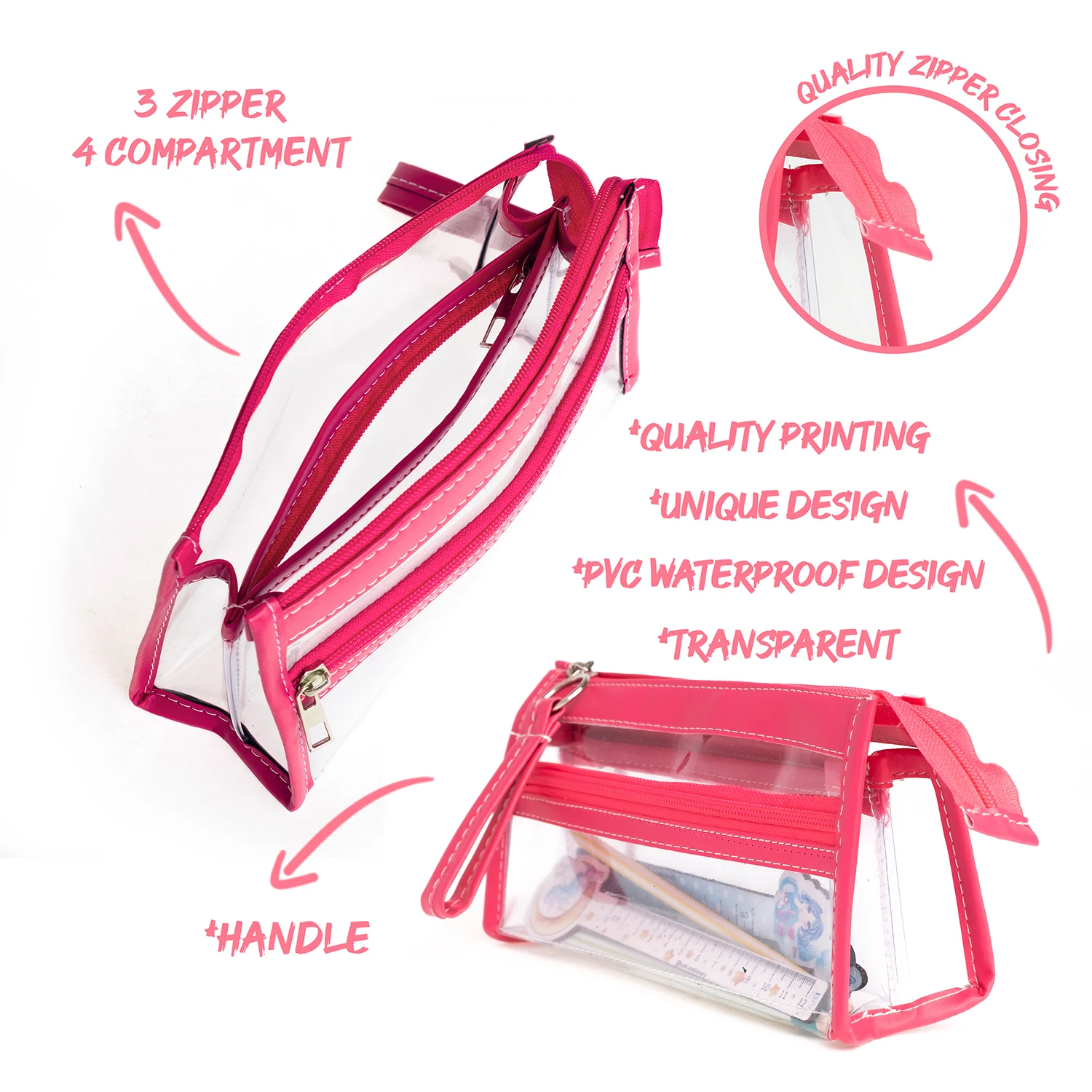 VUKİ - ÜÇGEN 3 CEPLİ DERİ+PVC ÇNT. K. KUTU (PEMBE)