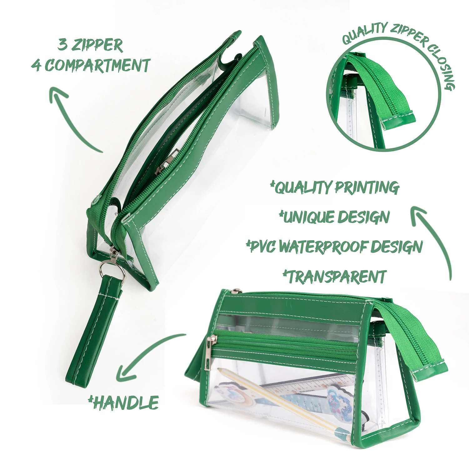 VUKİ - ÜÇGEN 3 CEPLİ DERİ+PVC ÇNT. K. KUTU (YEŞİL)
