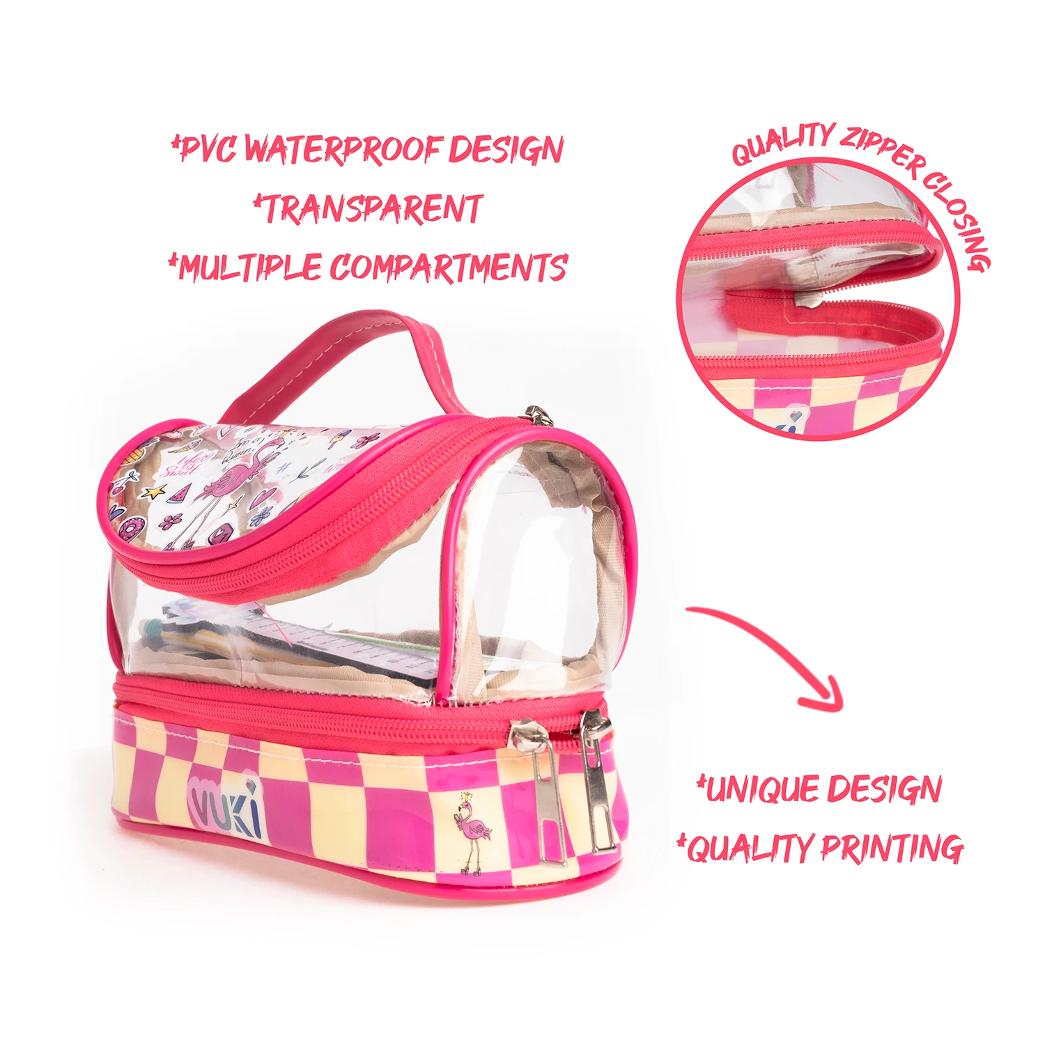 VUKİ - DESENLİ MEGA BOY KALEM ÇANTASI (FLAMINGO)-1