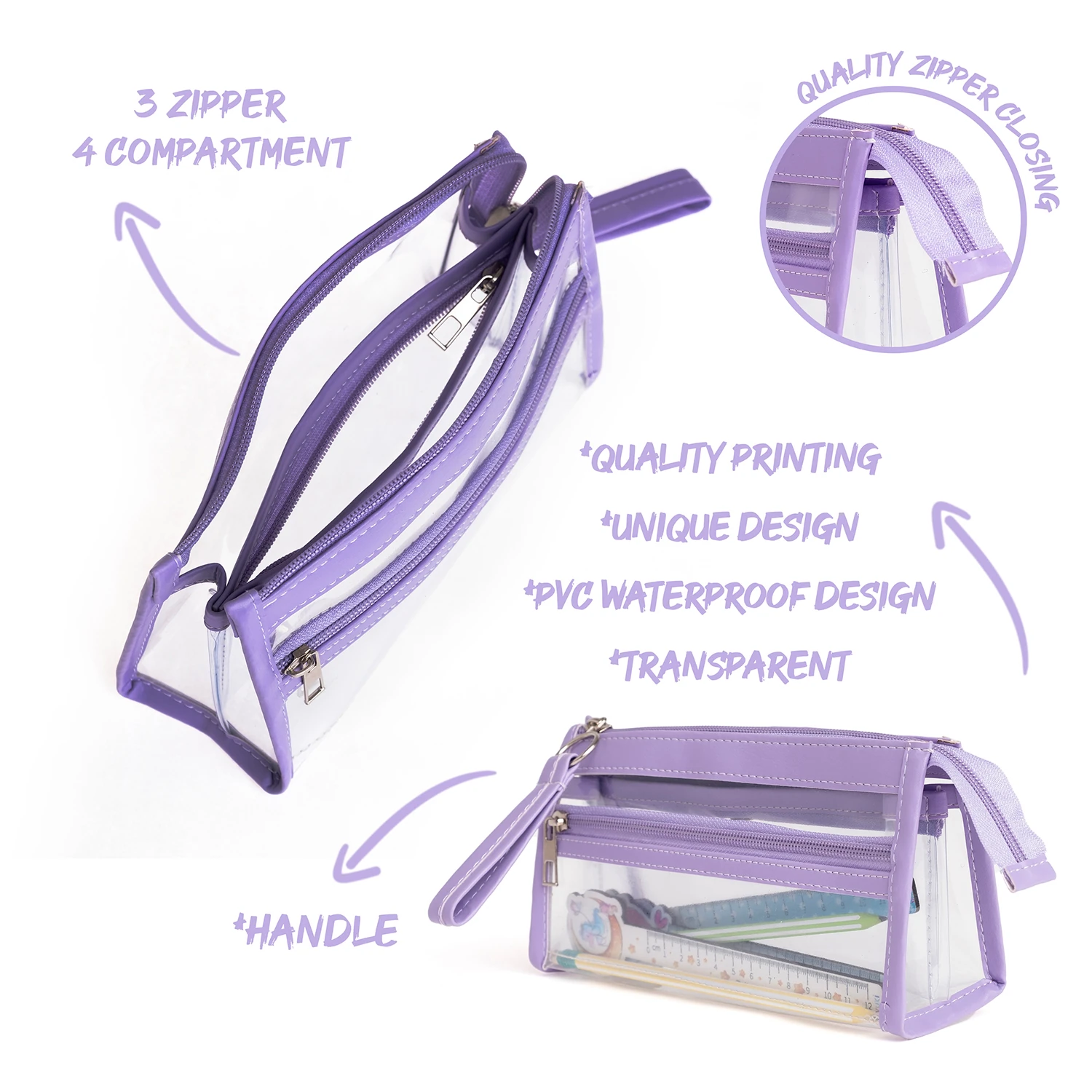 VUKİ - ÜÇGEN 3 CEPLİ DERİ+PVC ÇNT. K. KUTU (MOR)-1