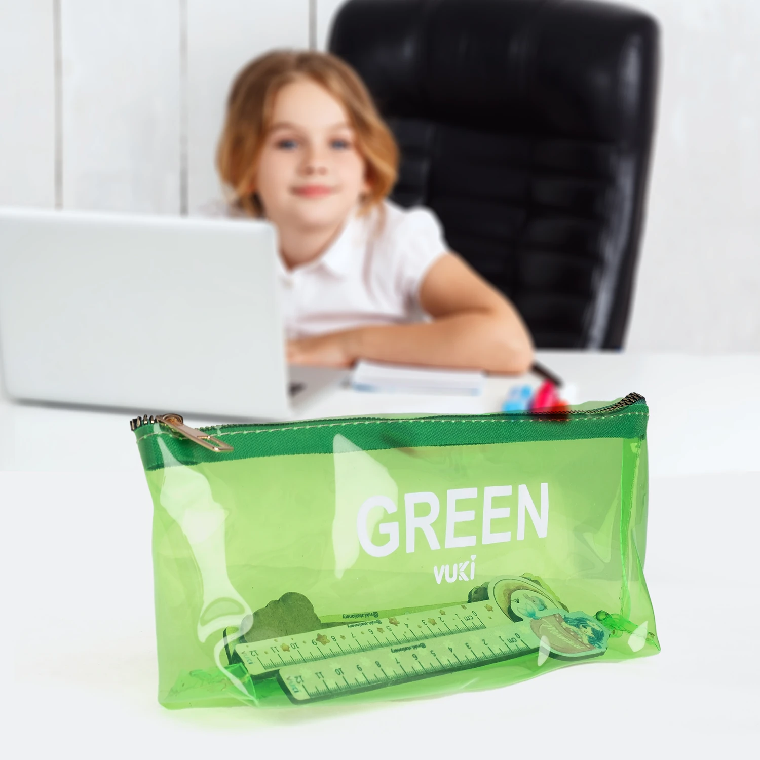 VUKİ - ÜÇGEN RENKLİ ŞEFFAF FERM. K. KUTU (YEŞİL)-1