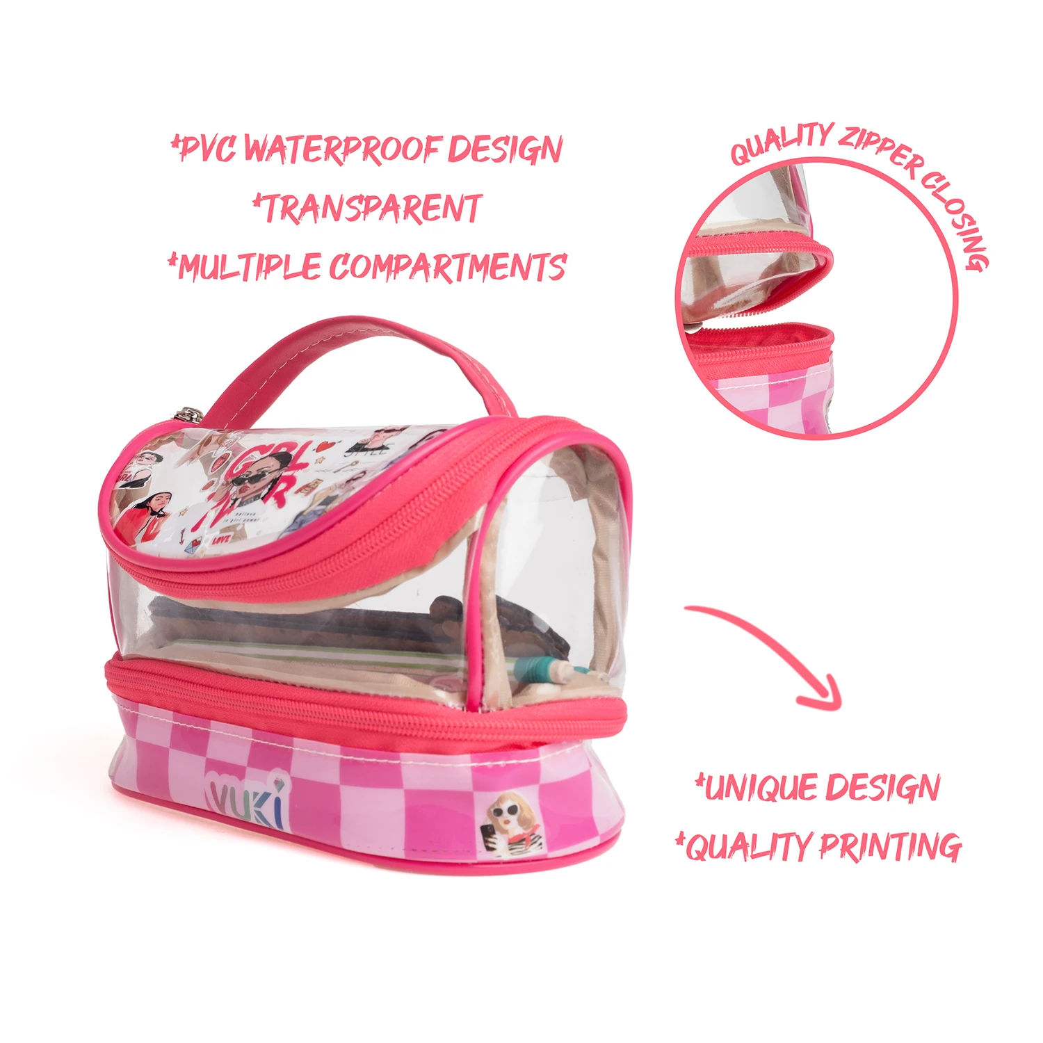 VUKİ - DESENLİ MEGA BOY KALEM ÇANTASI (GIRLPOWER)-