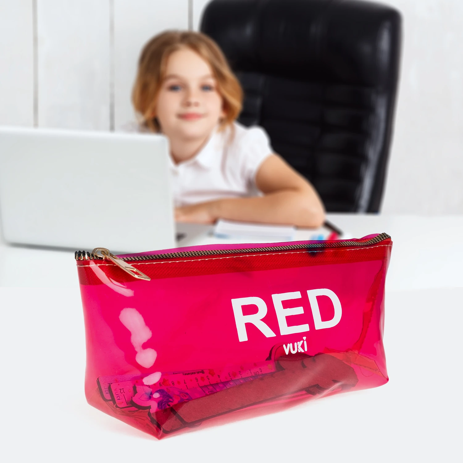 VUKİ - ÜÇGEN RENKLİ ŞEFFAF FERM. K. KUTU (KIRMIZI)