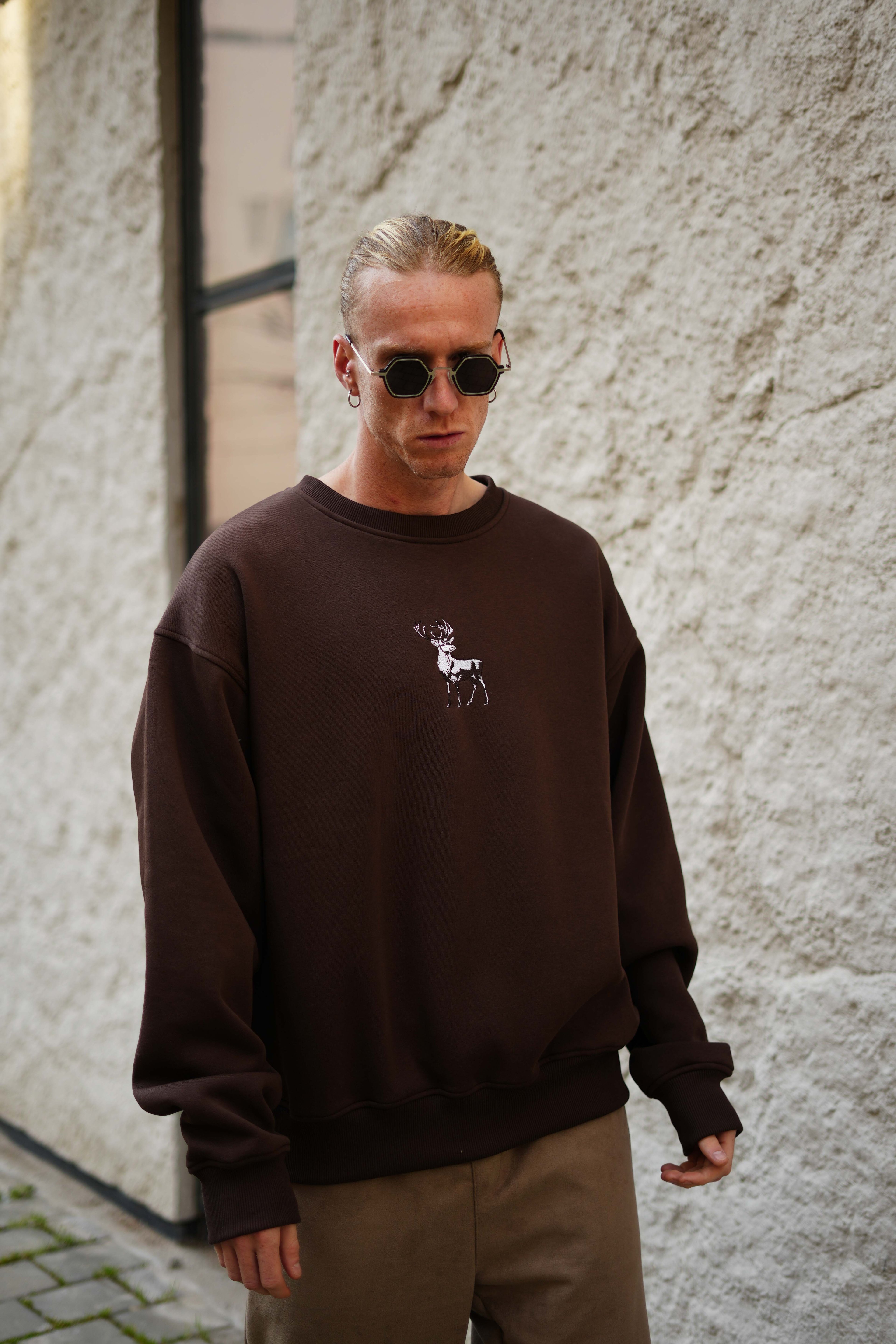 Erkek Kahverengi Oversize Sweatshirt