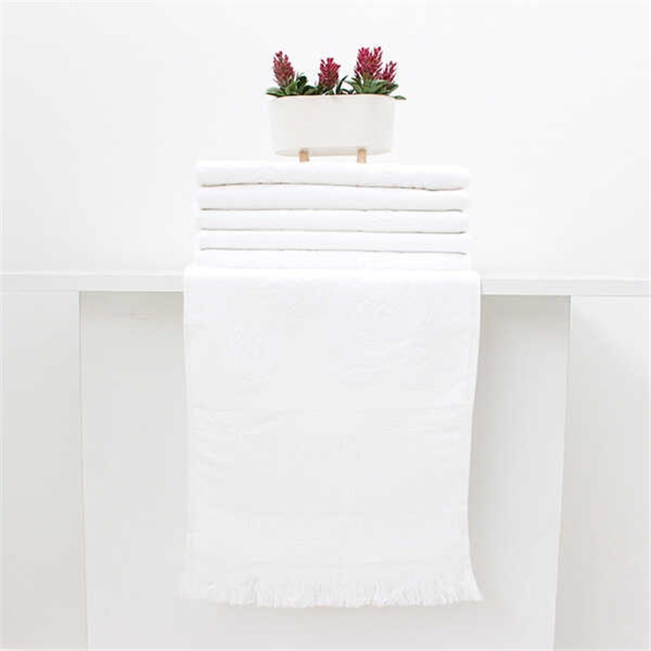 Fiesta Etamin Jakarlı Kısa Saçaklı Soft Havlu Beyaz 12 Li Adet /30X50/2848-2