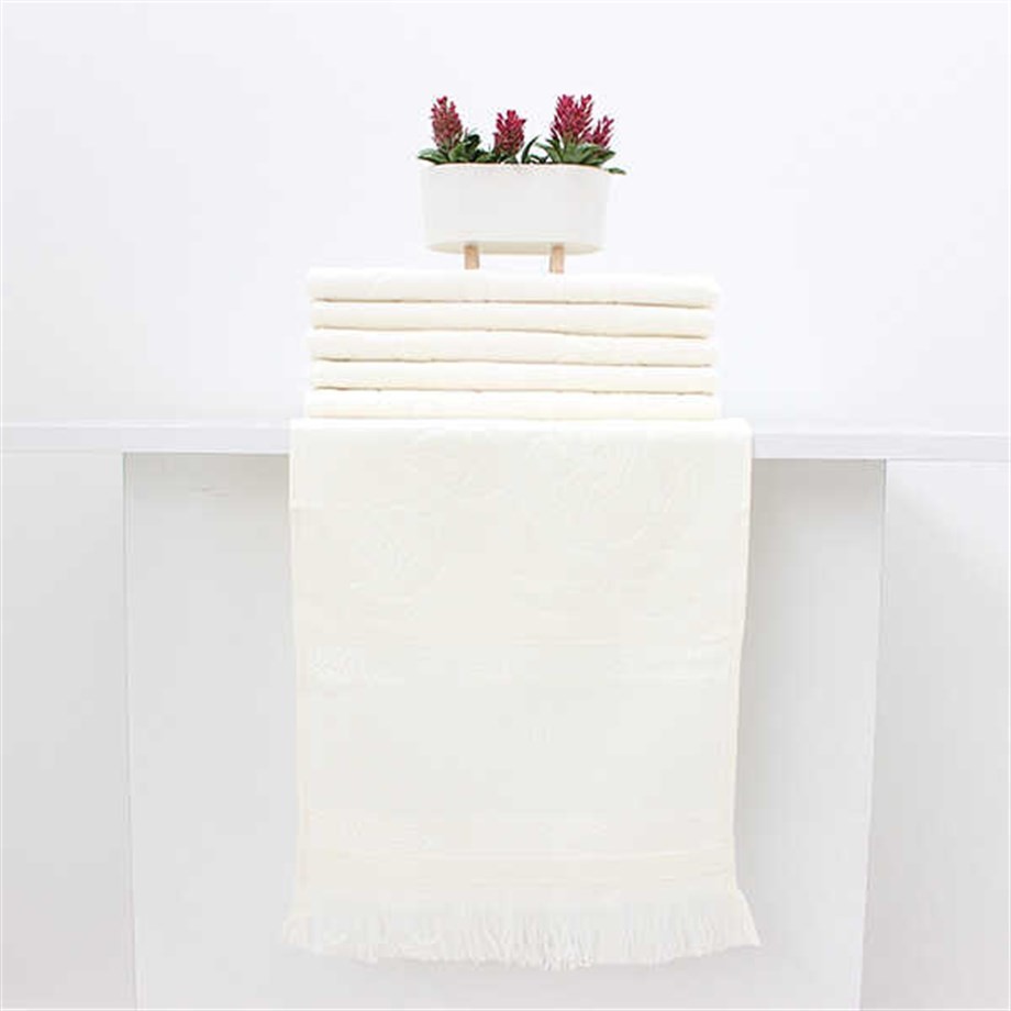 Fiesta Etamin Jakarlı Kısa Saçaklı Soft Havlu Krem 12 Li Adet /30X50/2848-2