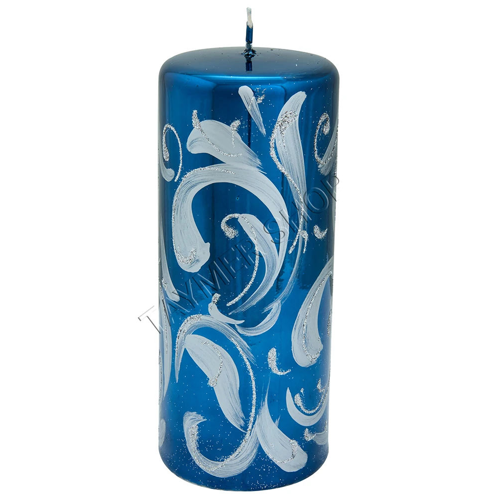 Metalik Lacivert, Gümüş Parıltılı Silindir Mum