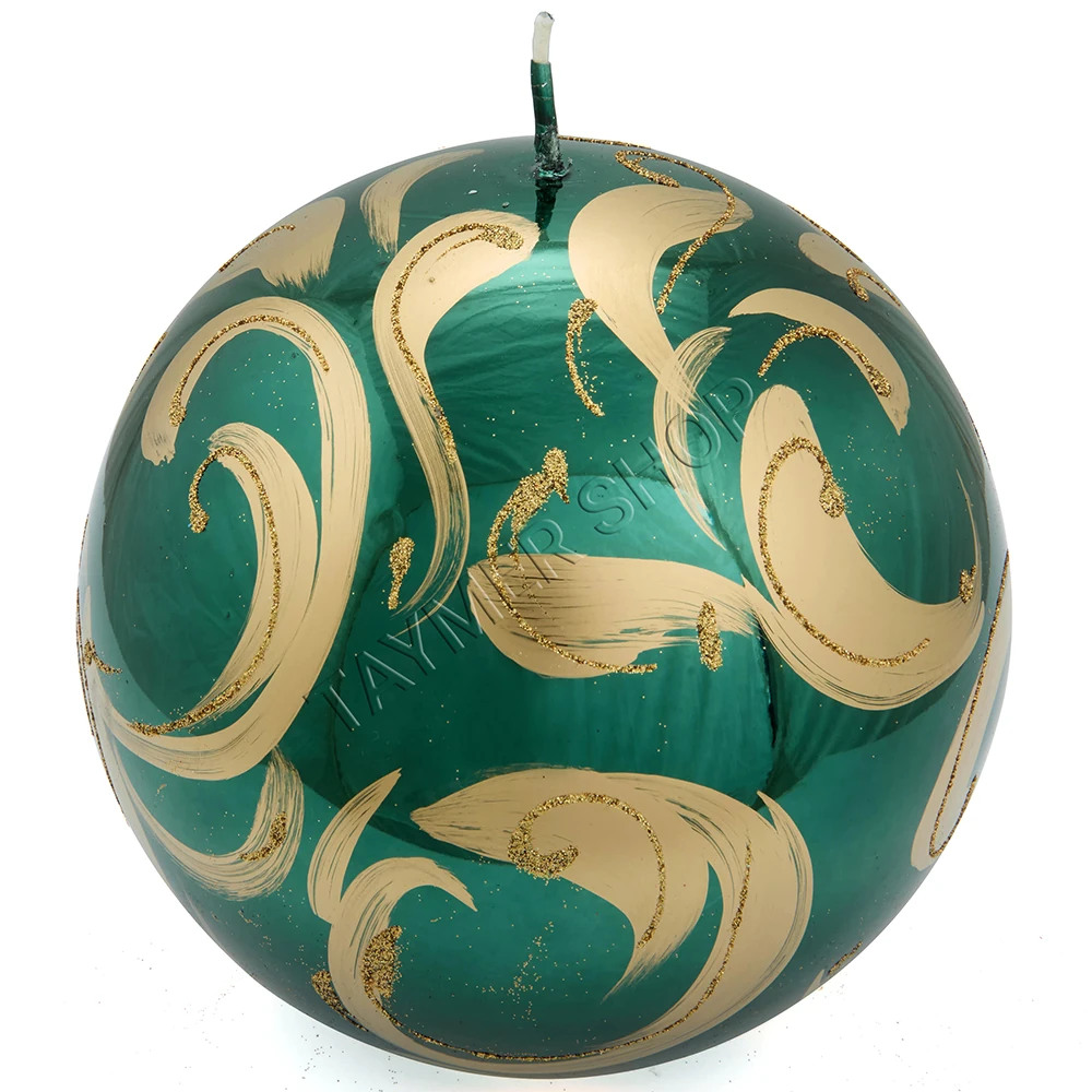Metalik Çam Yeşili, Altın Parıltılı Top Mum