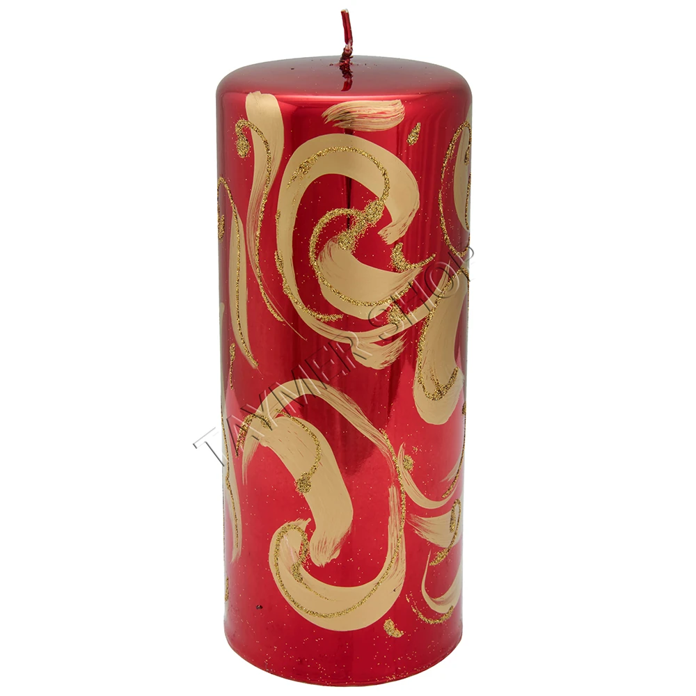Metalik Kırmızı, Altın Parıltılı Silindir Mum