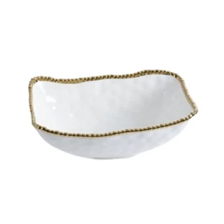 33 x 23 cm Parlak Kenar Beyaz Porselen Derin Servis Kasesi