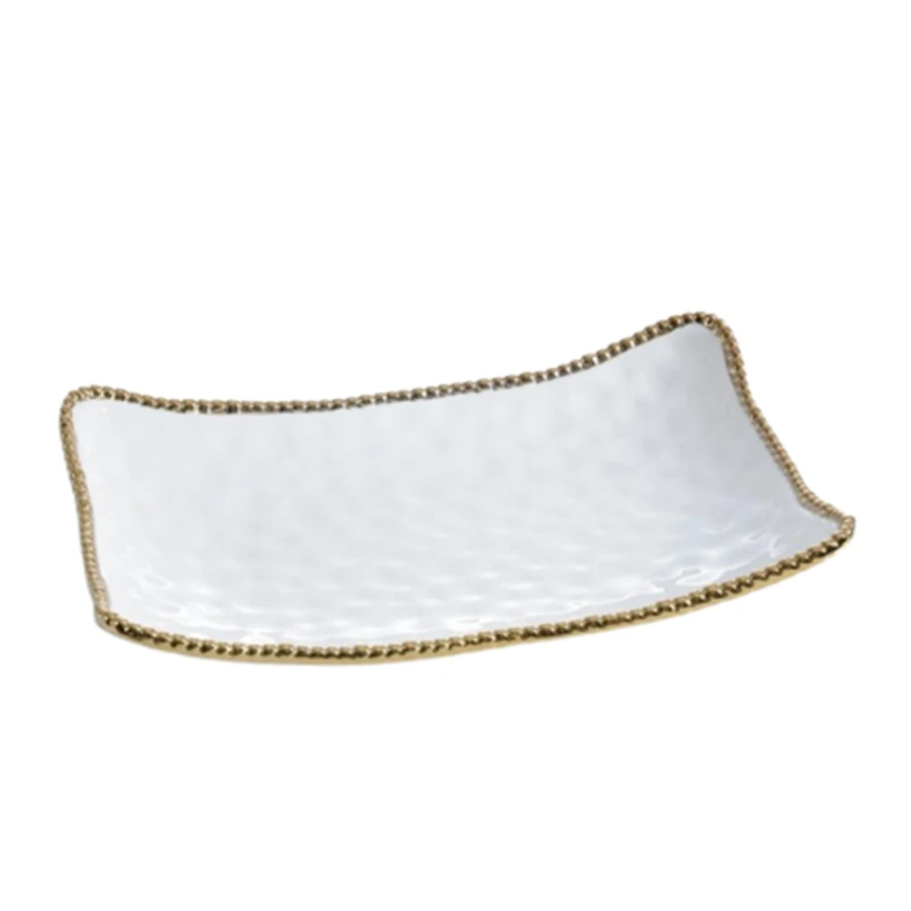 46 x 31 cm Parlak Kenar Beyaz Porselen Dikdörtgen Servis