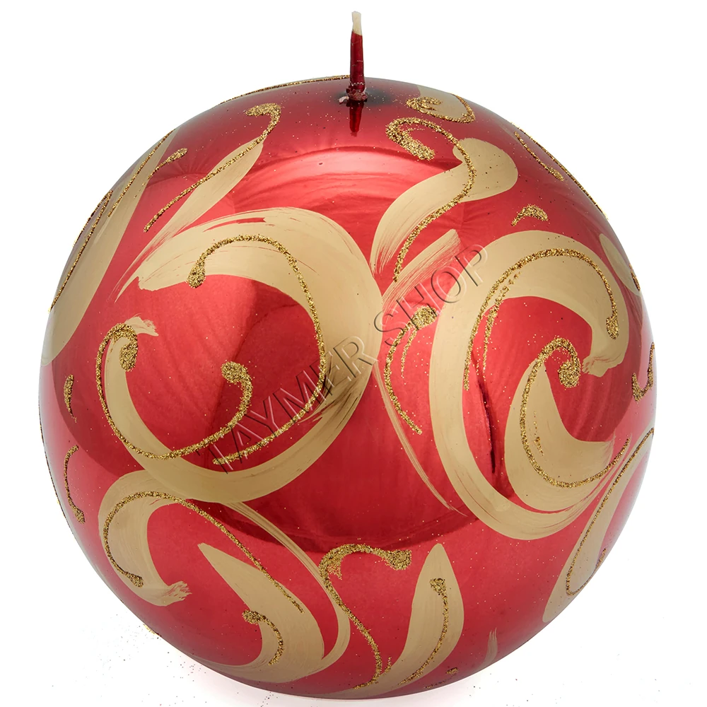 Metalik Kırmızı, Altın Parıltılı Top Mum
