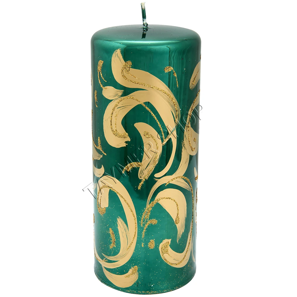 Metalik Çam Yeşili, Altın Parıltılı Silindir Mum