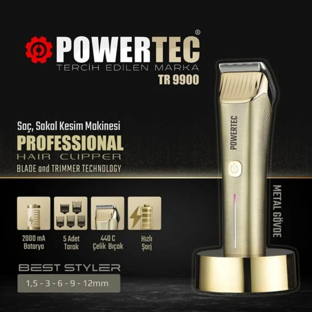 PowerTec TR 9900 GOLD ÇELİK GÖVDE SAÇ TIRAŞ MAKİNESİ