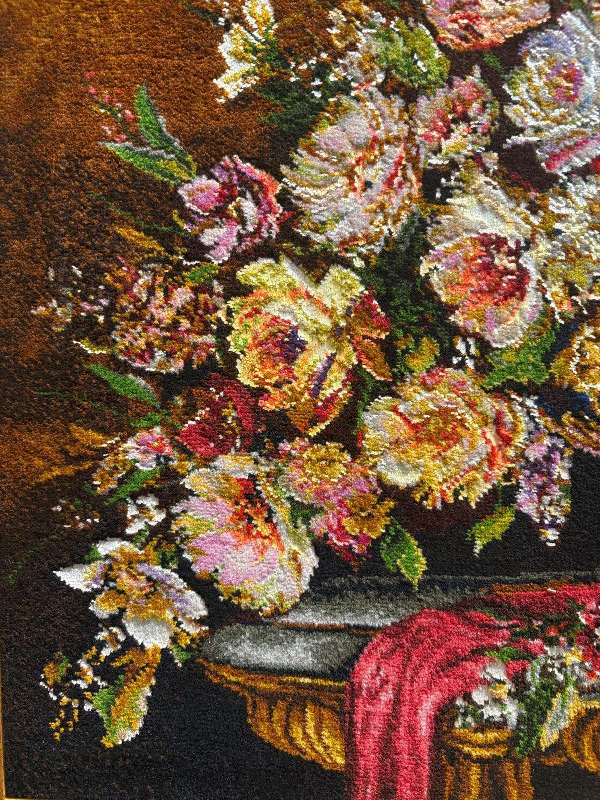 İran El Dokuması Tablo Halı 53x79cm - Çiçekler