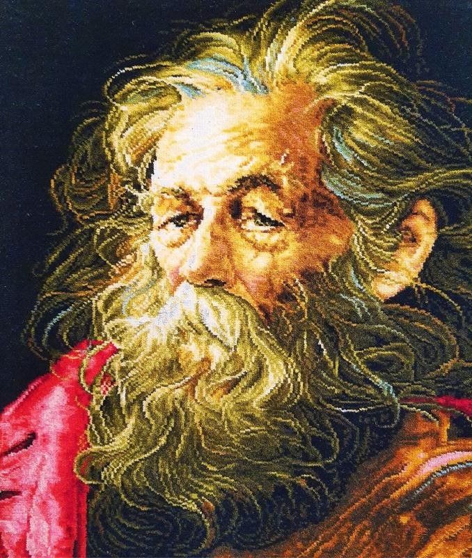 İran El Dokuması Tablo Halı 47x50cm - Yaşlı Adam