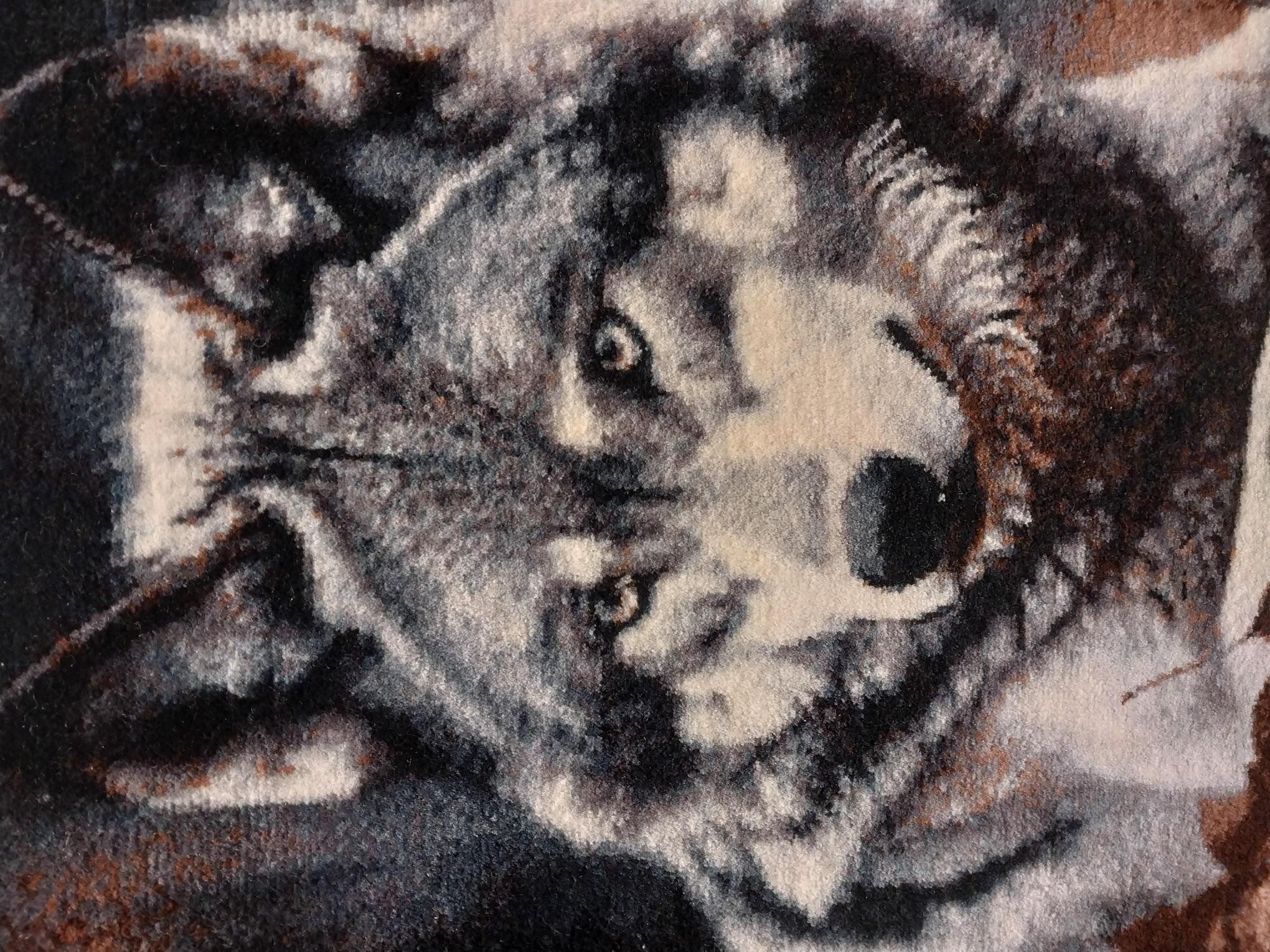 İran El Dokuması Tablo Halı 40x55cm - Tek Kurt