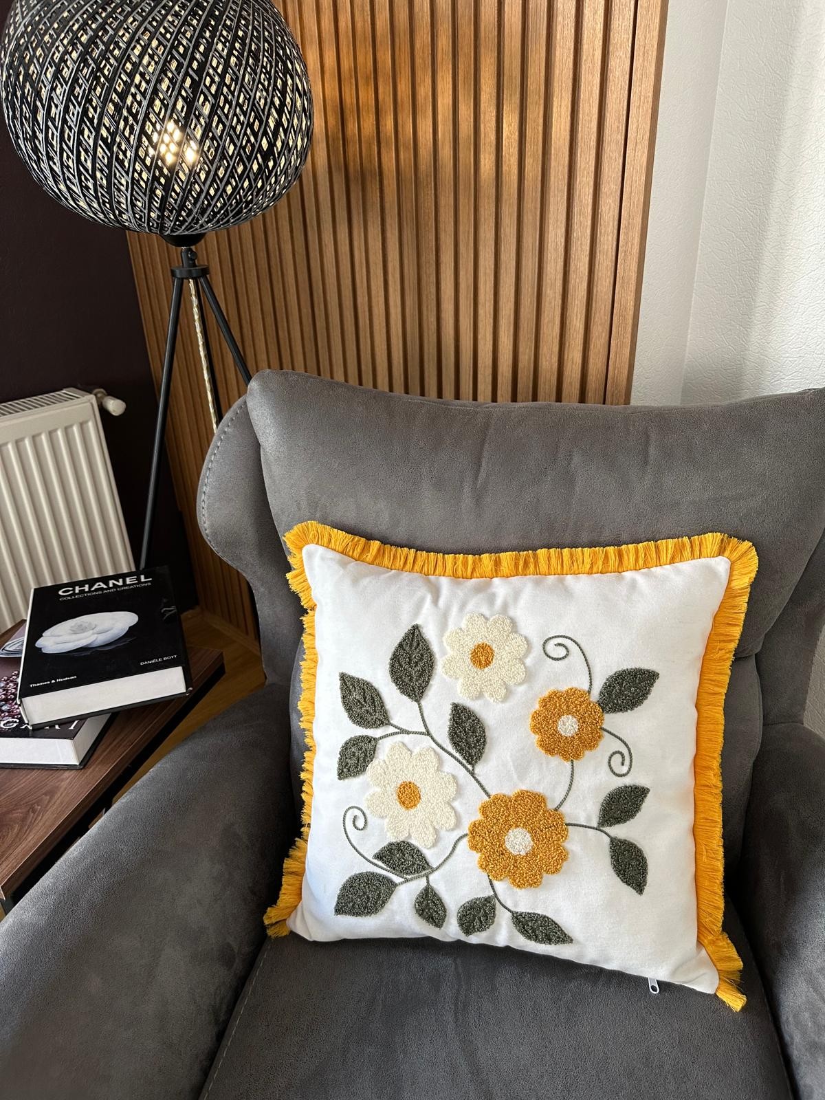 2li Desenli Saçaklı Punch Kırlent Kılıfı 43x43cm - v4