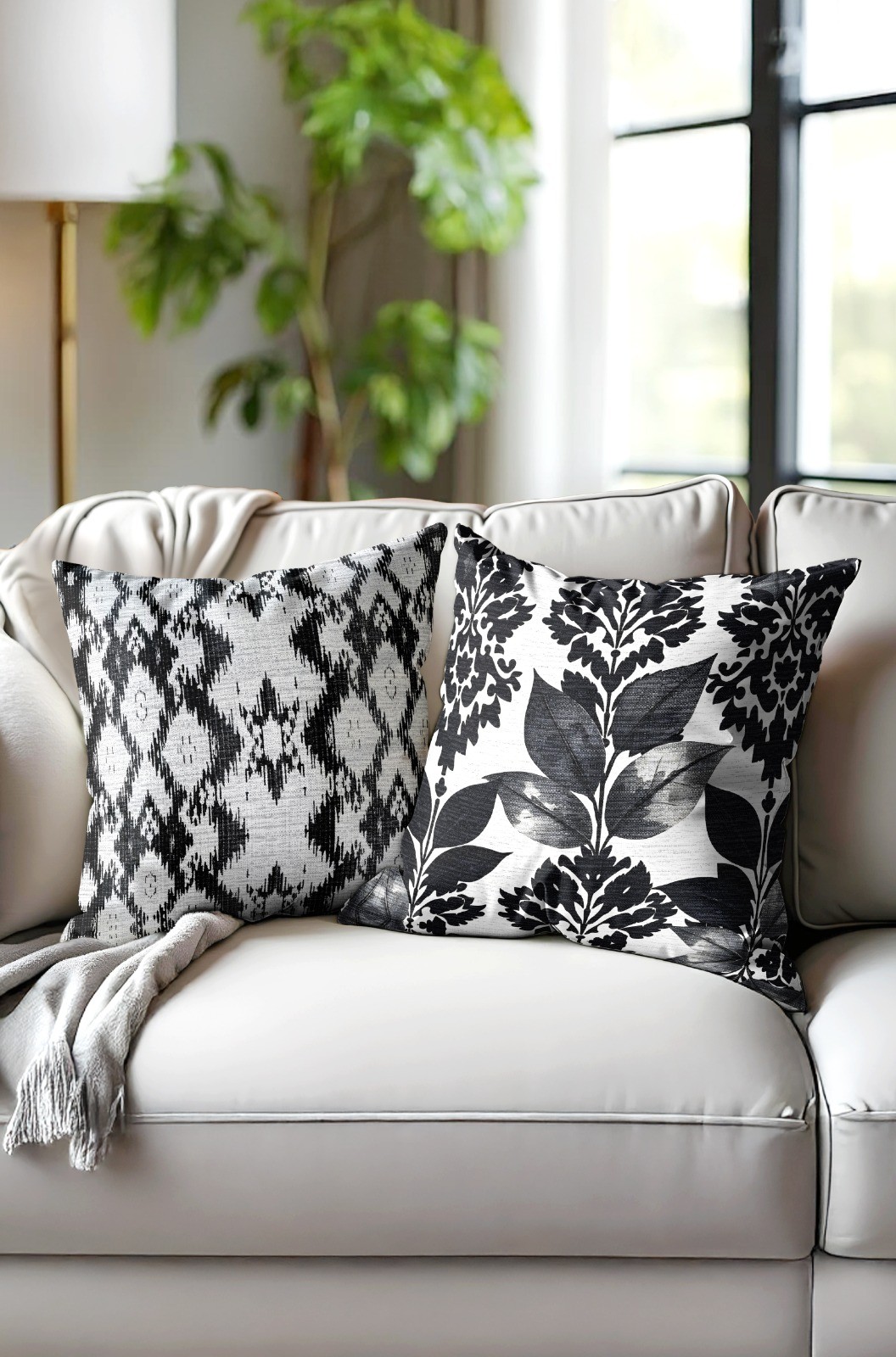2li Set Dijital Baskı Punch Kırlent Kılıfı 43x43cm - v33 image