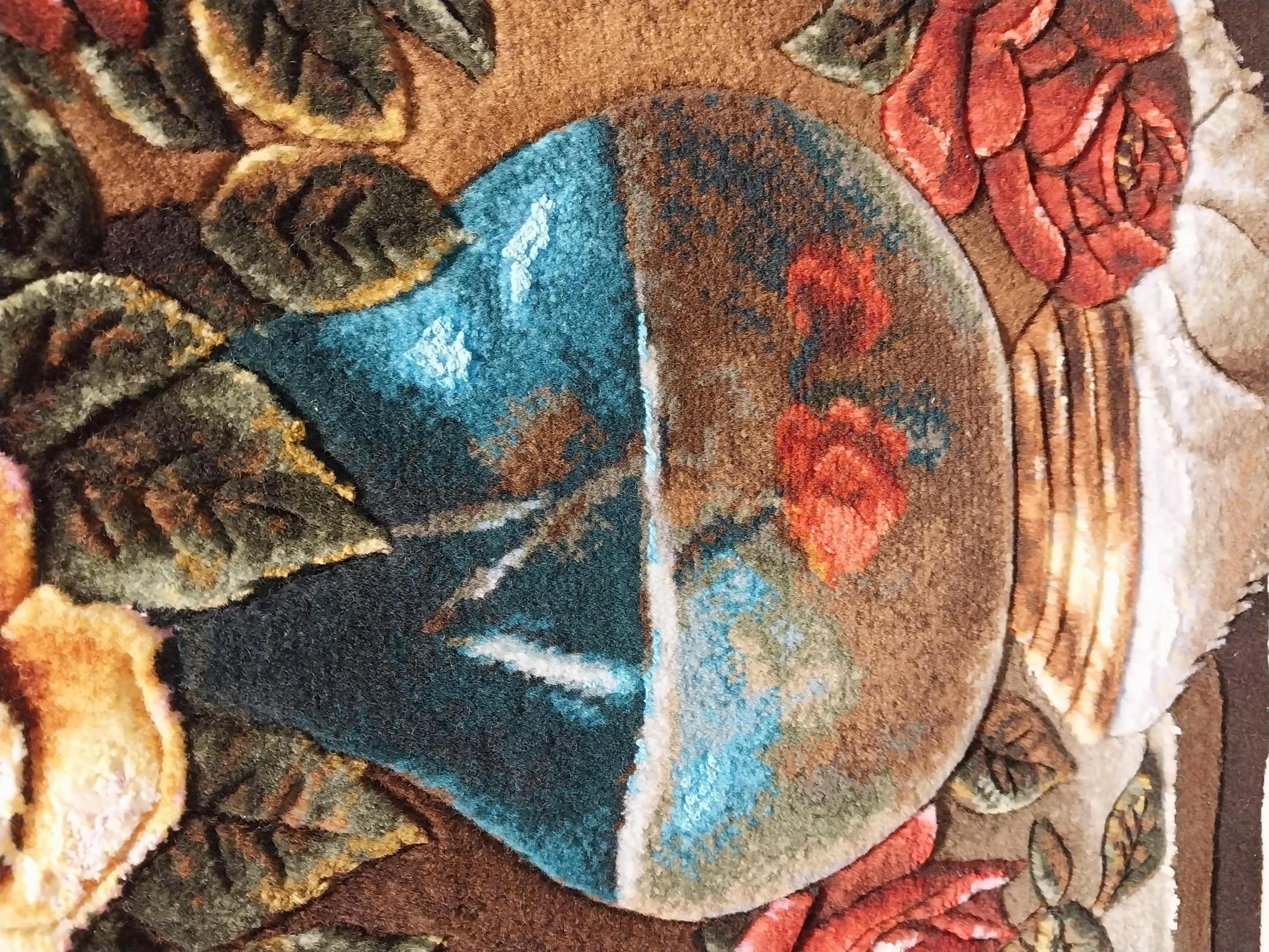İran El Dokuması Tablo Halı 36x53cm - Gül Vazo