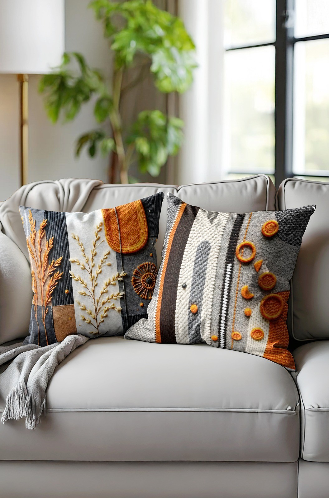 2li Set Dijital Baskı Punch Kırlent Kılıfı 43x43cm - v31 image