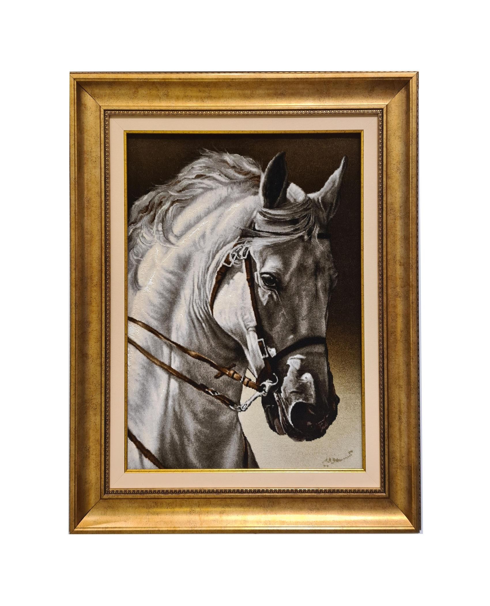 İran El Dokuması Tablo Halı 57x76cm - Beyaz At image