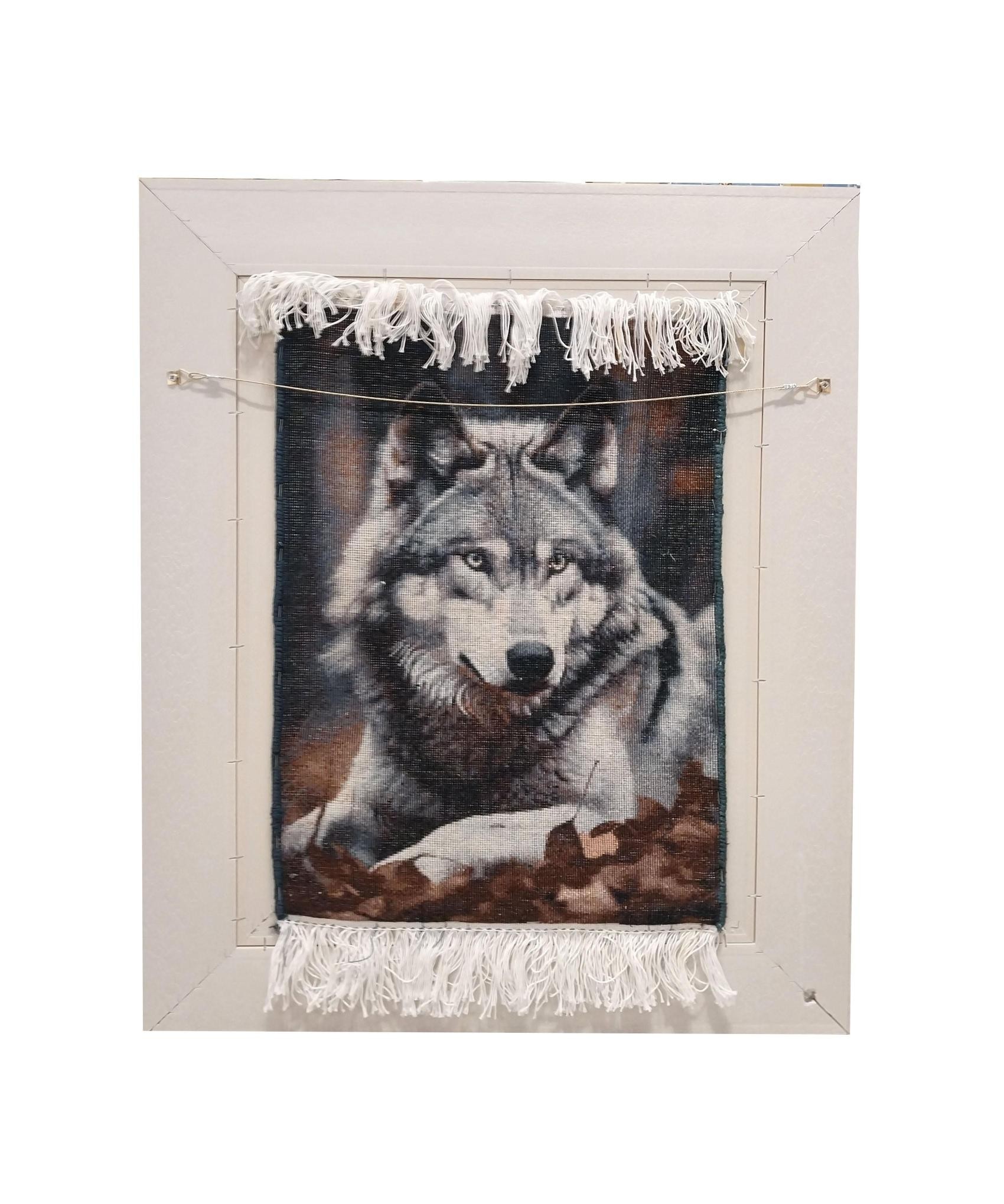 İran El Dokuması Tablo Halı 40x55cm - Tek Kurt