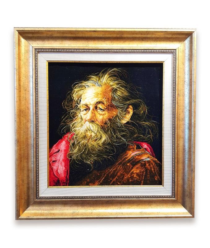 İran El Dokuması Tablo Halı 47x50cm - Yaşlı Adam image