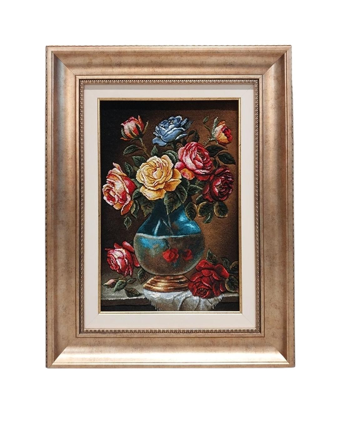 İran El Dokuması Tablo Halı 36x53cm - Gül Vazo image