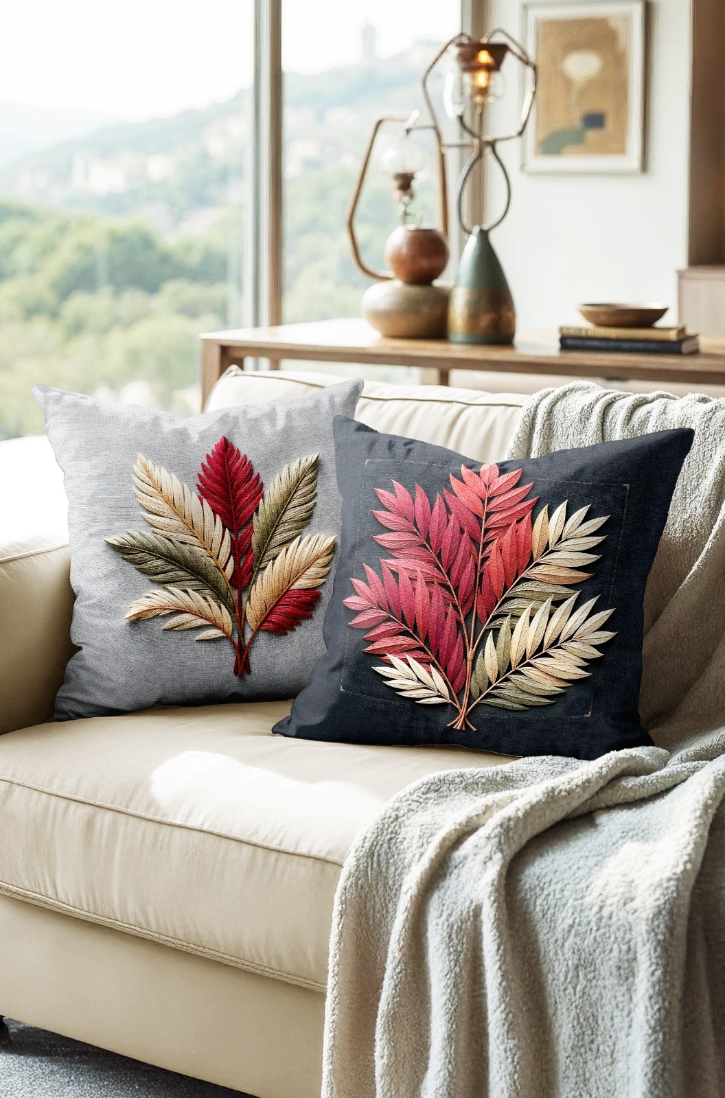 2li Set Dijital Baskı Punch Kırlent Kılıfı 43x43cm - v29 image