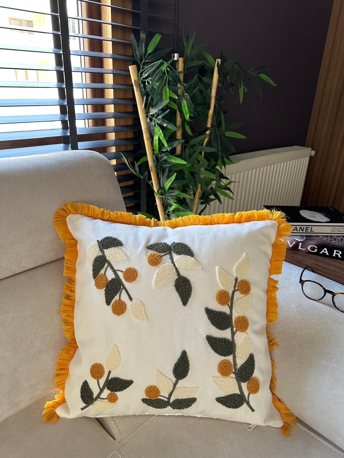 2li Desenli Saçaklı Punch Kırlent Kılıfı 43x43cm - v1