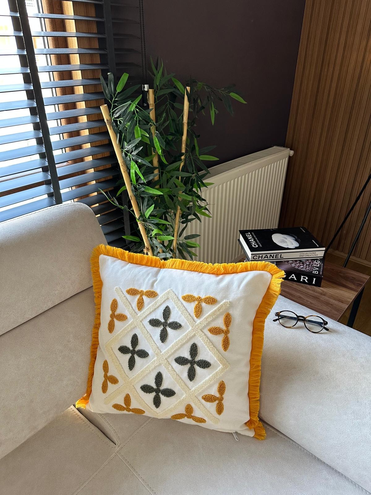 2li Desenli Saçaklı Punch Kırlent Kılıfı 43x43cm - v3